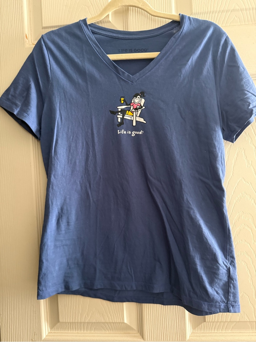 Life Is Good Blue V-Neck Tee with Relaxing Graphic